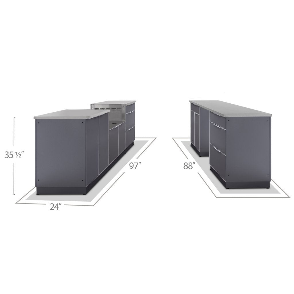 NewAge Outdoor Kitchen 9 PC Cabinet Set in Slate Gray with Countertops 65263 - BetterPatio.com