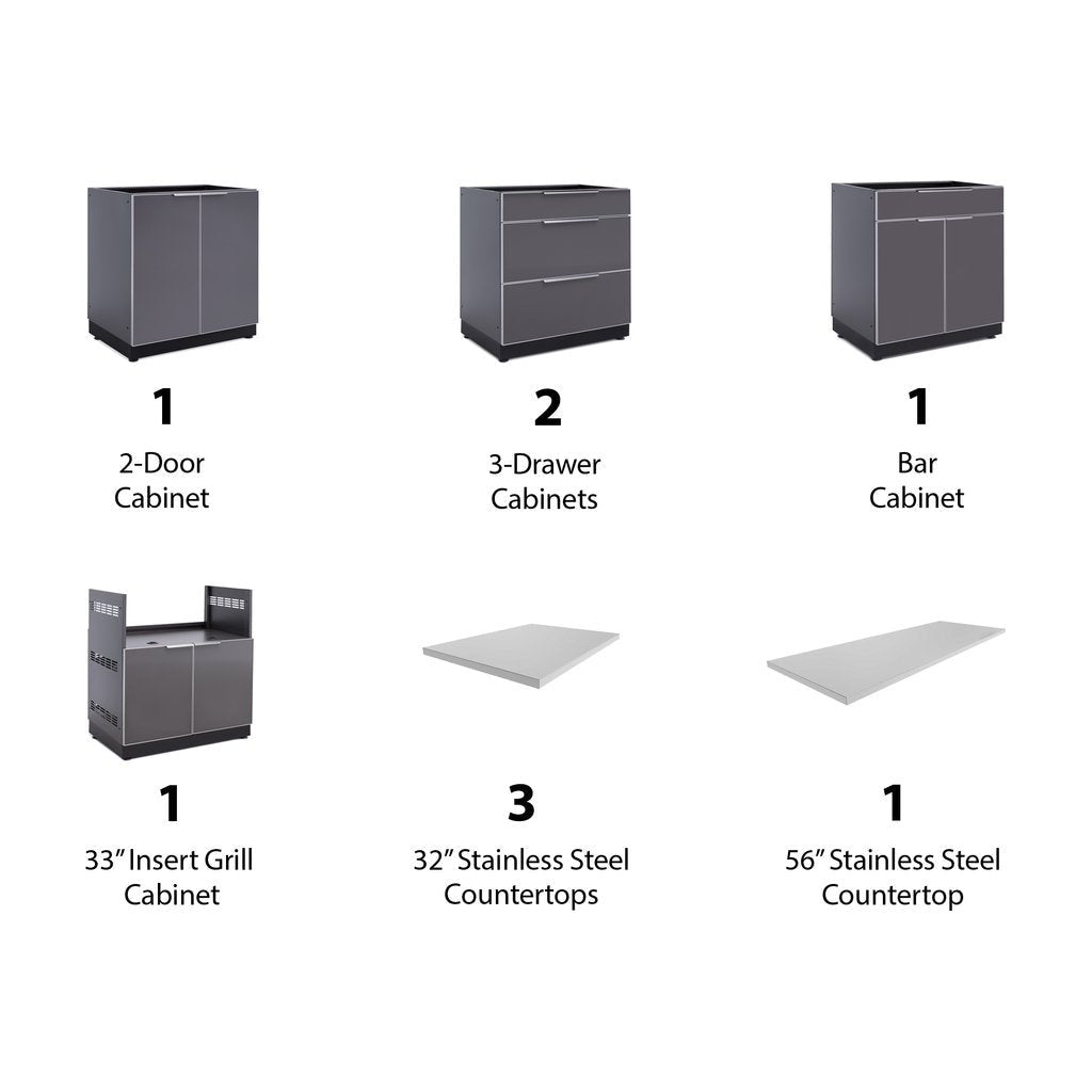 NewAge Outdoor Kitchen 9 PC Cabinet Set in Slate Gray with Countertops 65263 - BetterPatio.com
