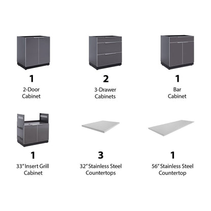 NewAge Outdoor Kitchen 9 PC Cabinet Set in Slate Gray with Countertops 65263 - BetterPatio.com