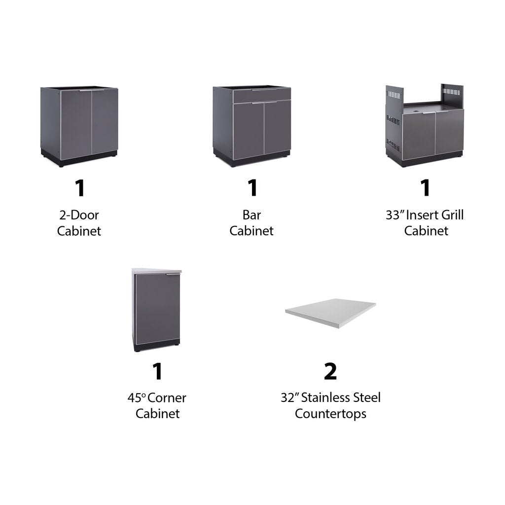 NewAge Outdoor Kitchen 6 PC Cabinet Set in Slate Gray with Countertops 65266 - BetterPatio.com