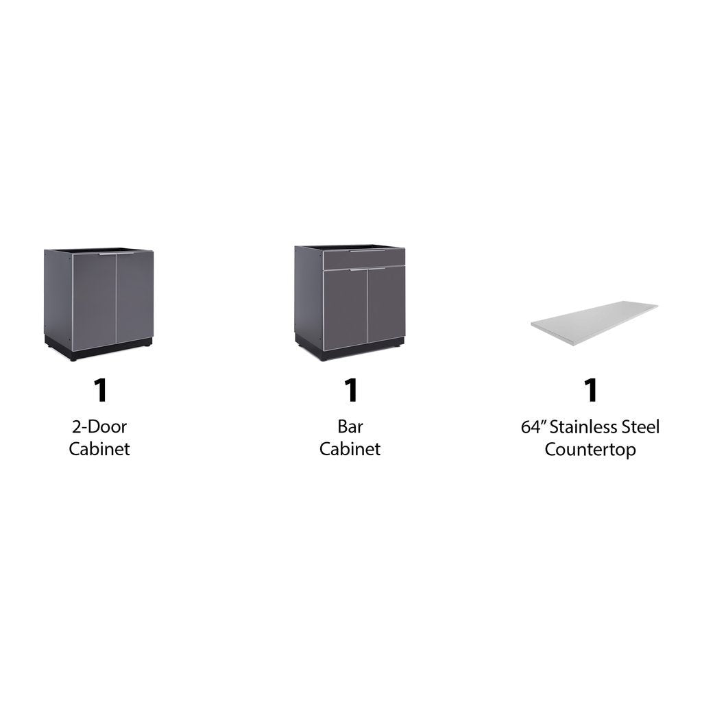 NewAge Outdoor Kitchen 3 PC Cabinet Set in Slate Gray with Countertops 65267 - BetterPatio.com