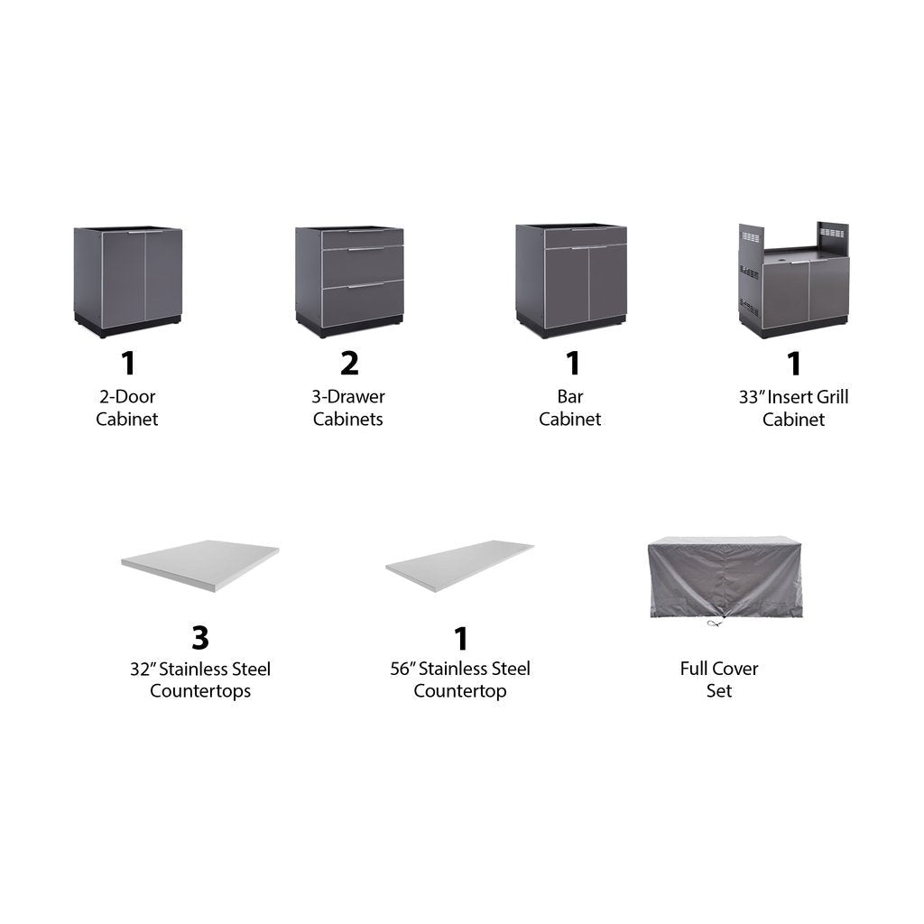 NewAge Outdoor Kitchen 9 PC Cabinet Set in Slate Gray with Covers 65270 - BetterPatio.com