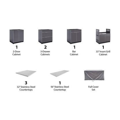 NewAge Outdoor Kitchen 9 PC Cabinet Set in Slate Gray with Covers 65270 - BetterPatio.com