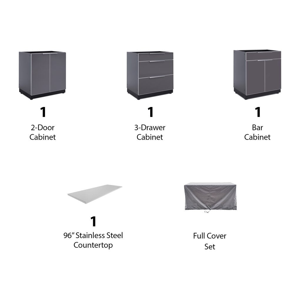 NewAge Outdoor Kitchen 4 PC Cabinet Set in Slate Gray with Covers 65275 - BetterPatio.com