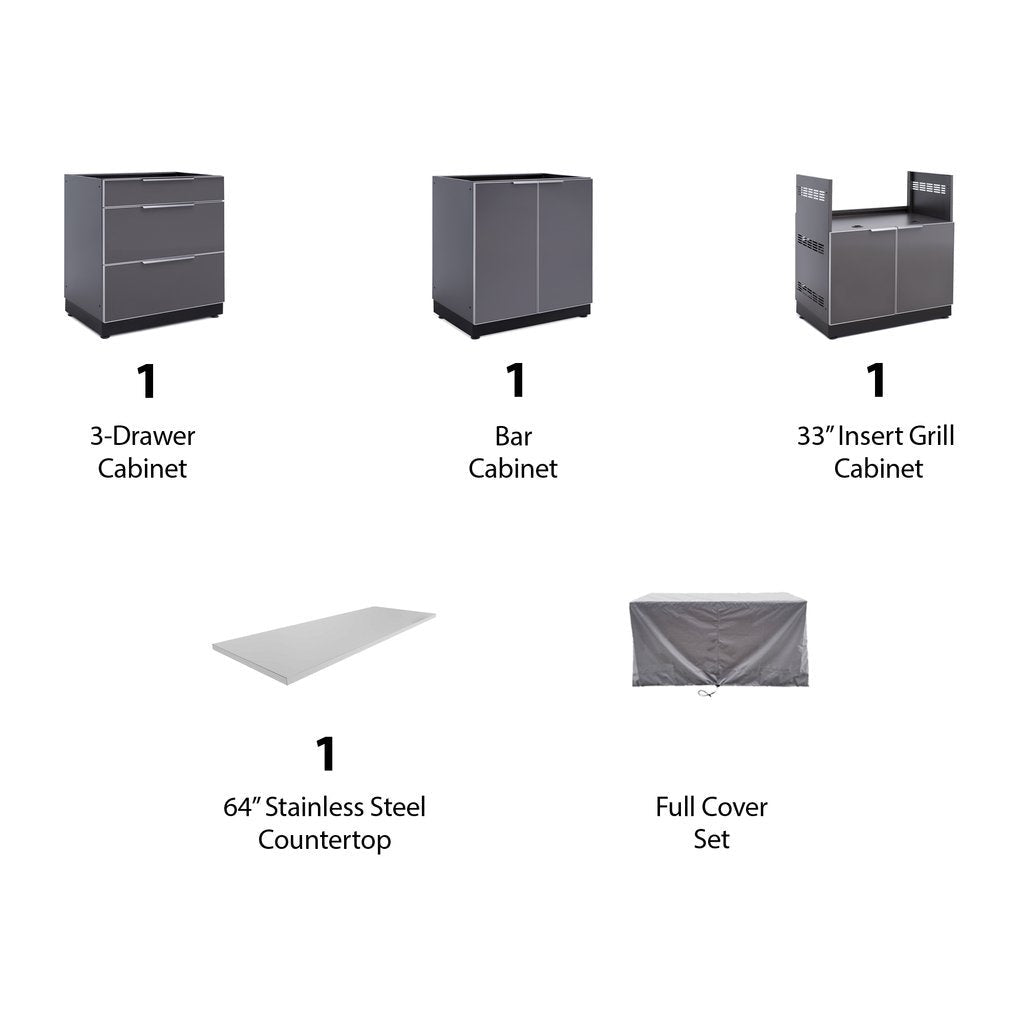 NewAge Outdoor Kitchen 4 PC Cabinet Set in Slate Gray with Covers 65276 - BetterPatio.com