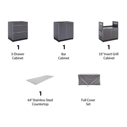 NewAge Outdoor Kitchen 4 PC Cabinet Set in Slate Gray with Covers 65276 - BetterPatio.com