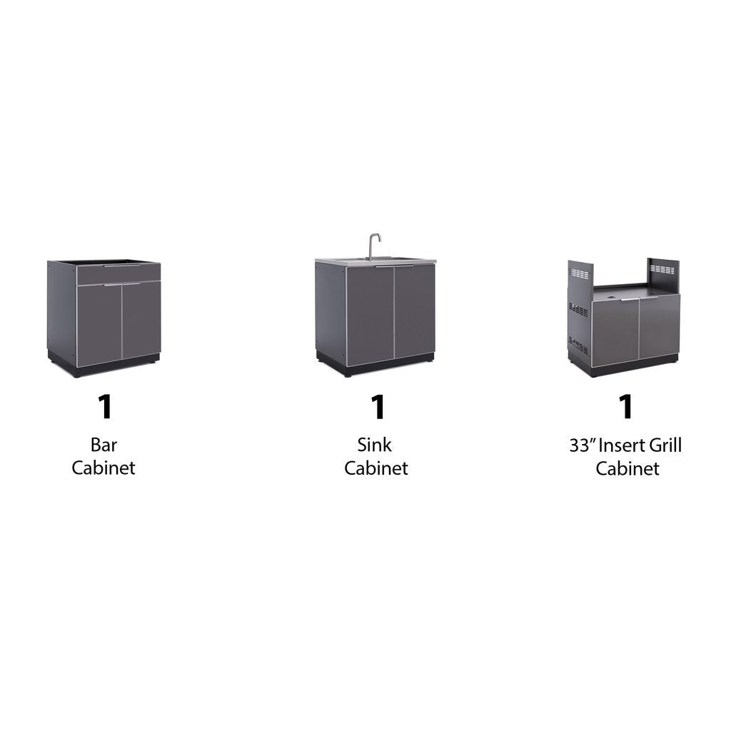 NewAge Outdoor Kitchen 3 PC Cabinet Set in Slate Gray 65287 - BetterPatio.com