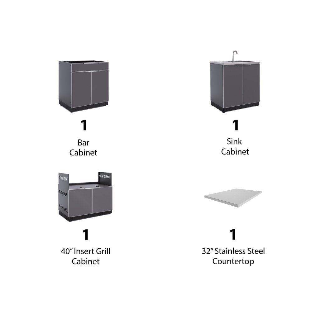 NewAge Outdoor Kitchen 4 PC Cabinet Set in Slate Gray with Countertops 65292 - BetterPatio.com