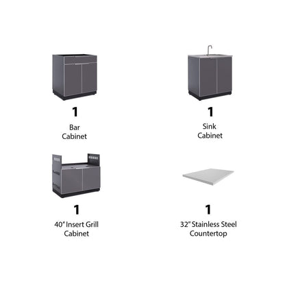 NewAge Outdoor Kitchen 4 PC Cabinet Set in Slate Gray with Countertops 65292 - BetterPatio.com