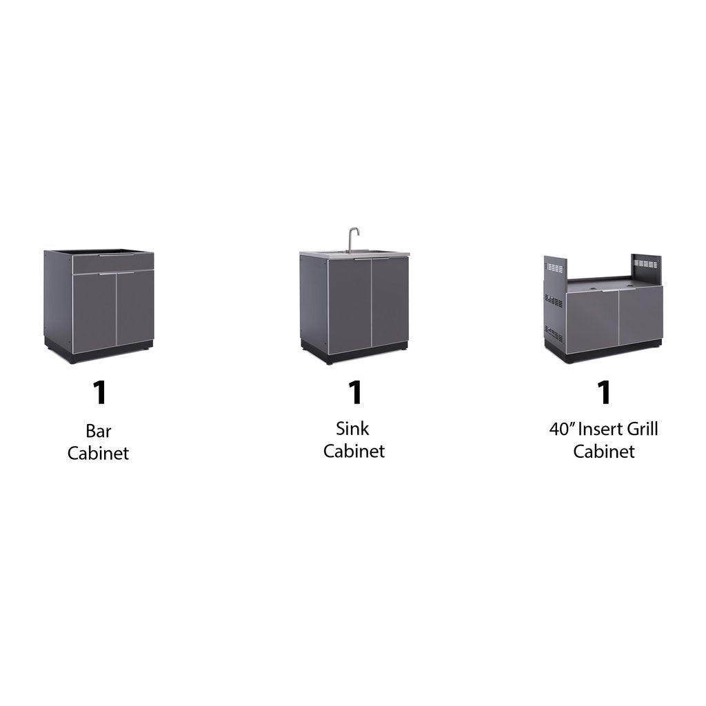NewAge Outdoor Kitchen 3 PC Cabinet Set in Slate Gray 65294 - BetterPatio.com