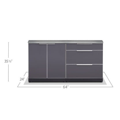 NewAge Outdoor Kitchen 3 PC Cabinet Set in Slate Gray with Countertops 65309 - BetterPatio.com