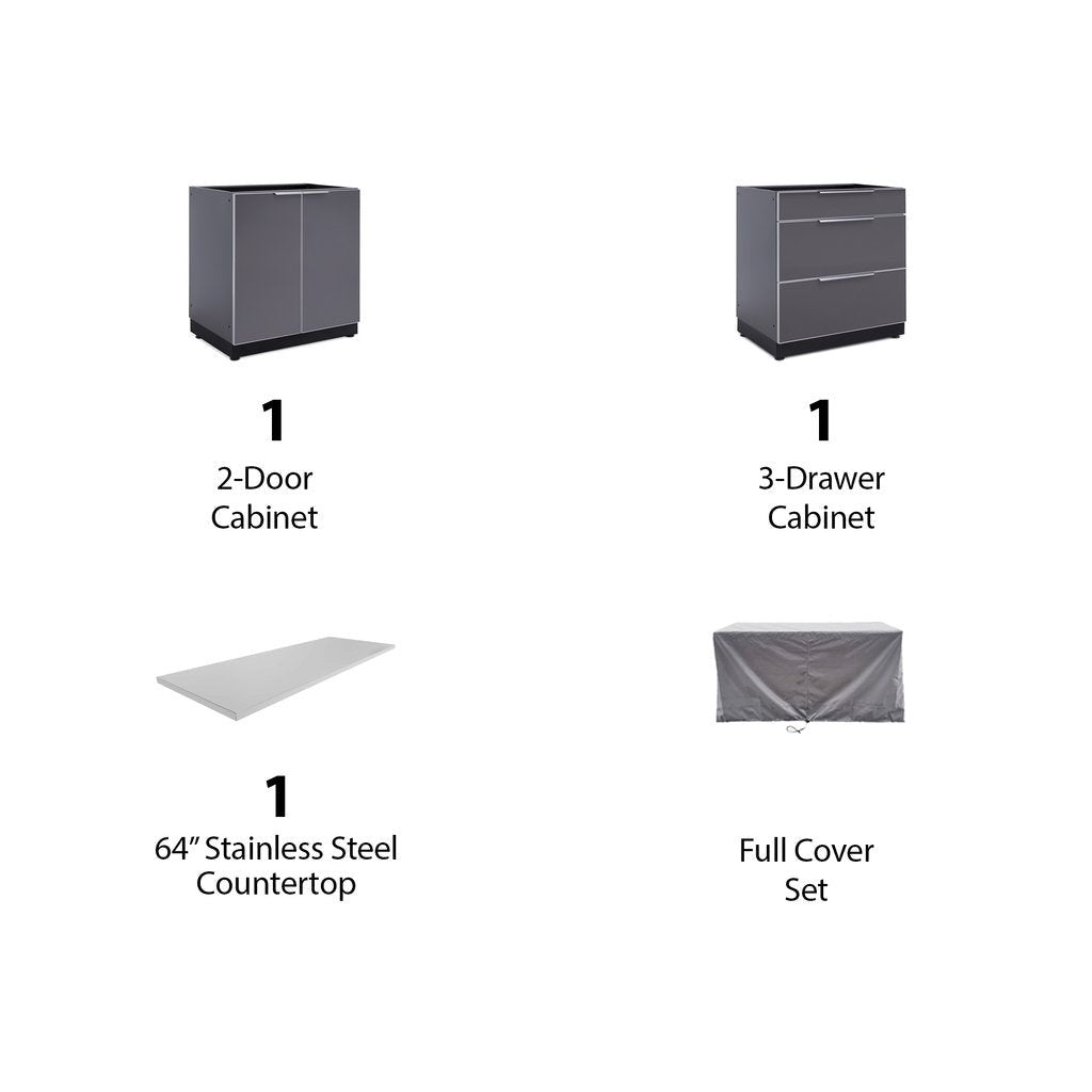 NewAge Outdoor Kitchen 3 PC Cabinet Set in Slate Gray with Covers 65310 - BetterPatio.com
