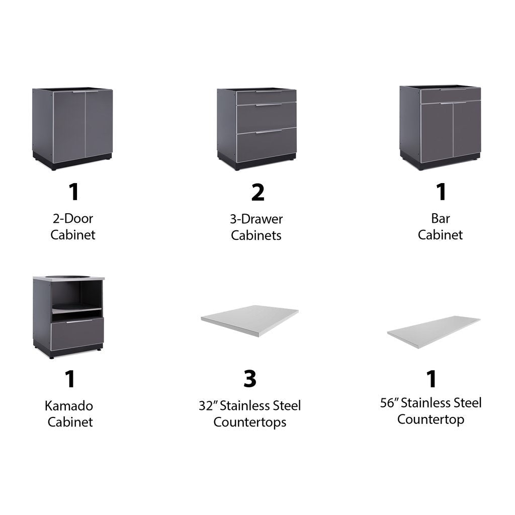 NewAge Outdoor Kitchen 9 PC Cabinet Set in Slate Gray with Countertops 65355 - BetterPatio.com