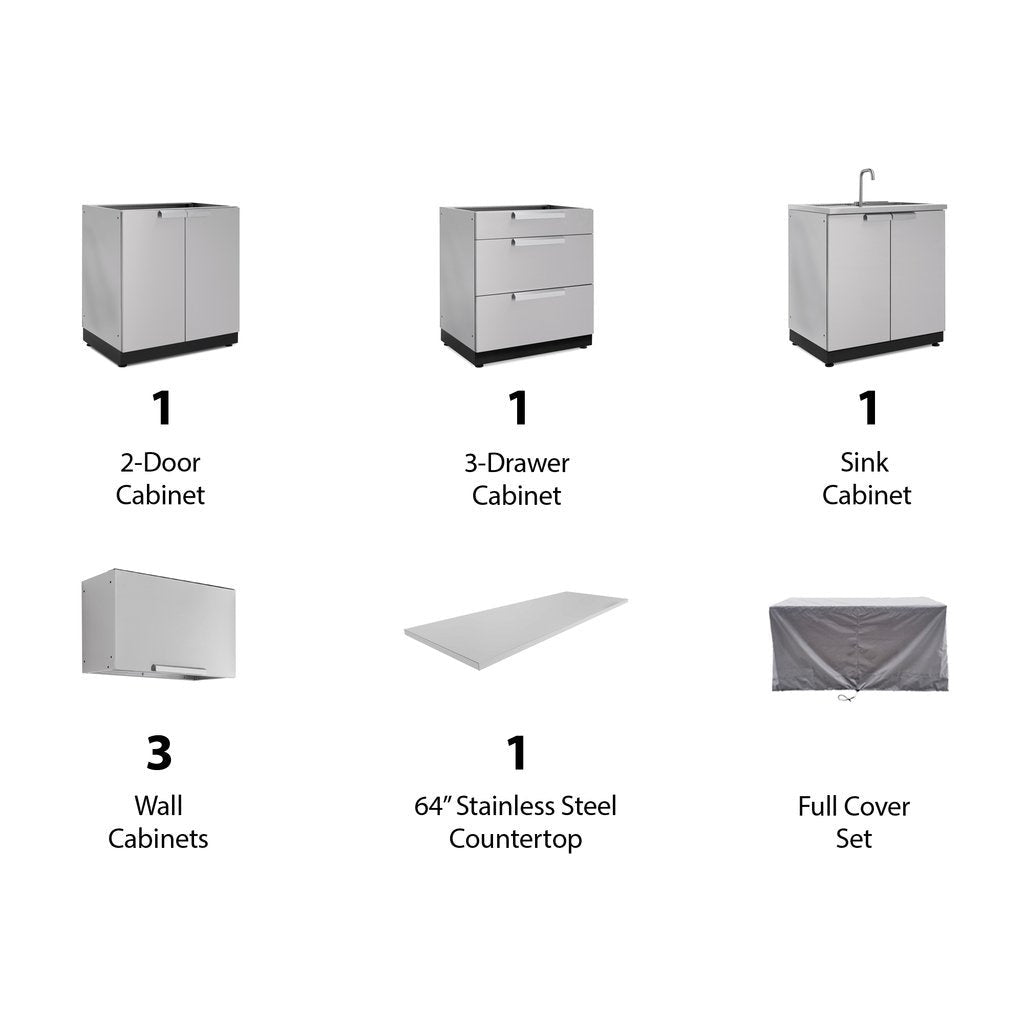 NewAge Outdoor Kitchen 7 PC Cabinet Set in Stainless Steel with Covers 66049 - BetterPatio.com