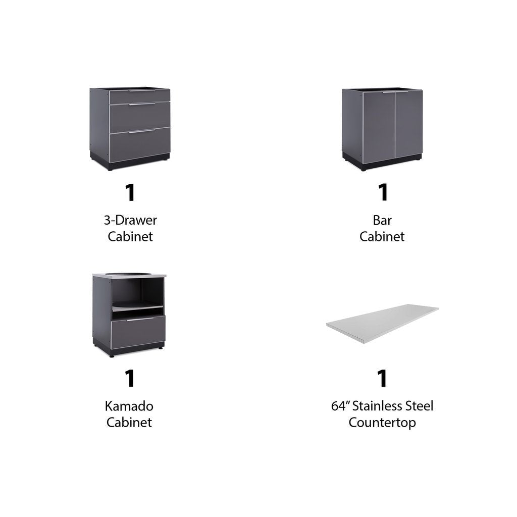 NewAge Outdoor Kitchen 4 PC Cabinet Set in Slate Gray with Countertops 66200 - BetterPatio.com