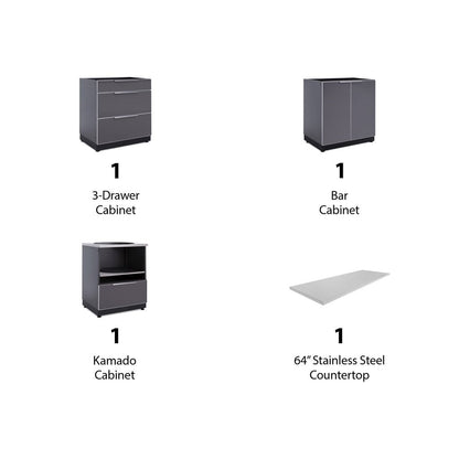 NewAge Outdoor Kitchen 4 PC Cabinet Set in Slate Gray with Countertops 66200 - BetterPatio.com