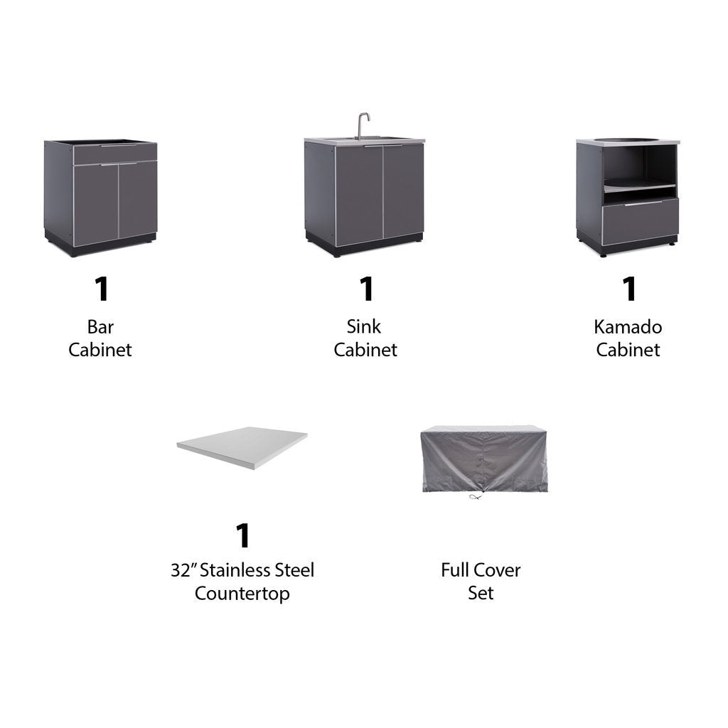 NewAge Outdoor Kitchen 4 PC Cabinet Set in Slate Gray with Covers 66222 - BetterPatio.com
