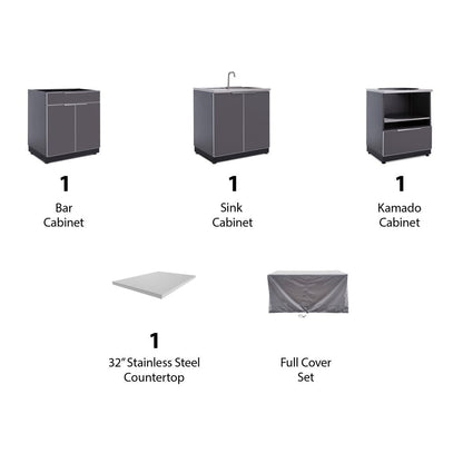 NewAge Outdoor Kitchen 4 PC Cabinet Set in Slate Gray with Covers 66222 - BetterPatio.com
