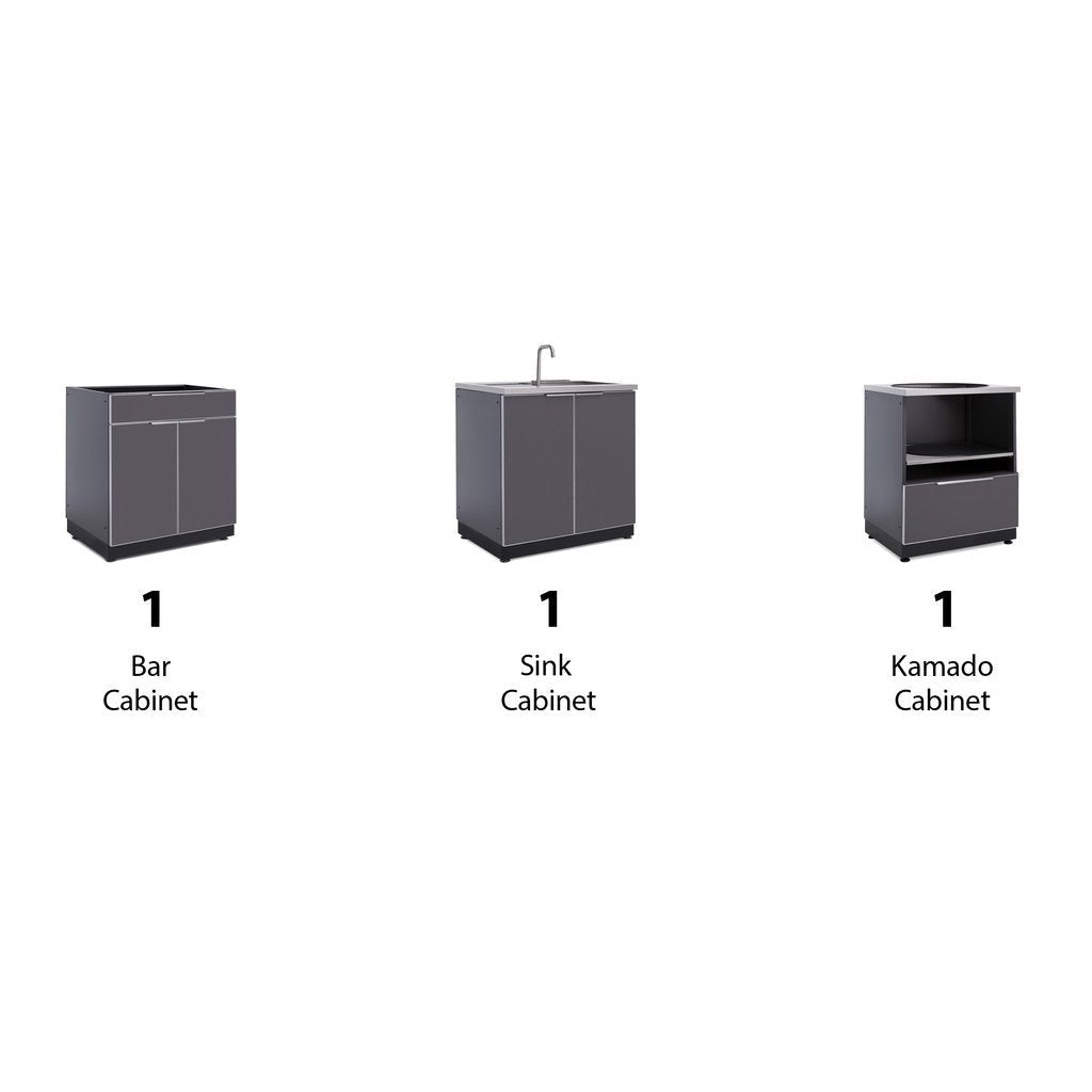 NewAge Outdoor Kitchen 3 PC Cabinet Set in Slate Gray 66223 - BetterPatio.com