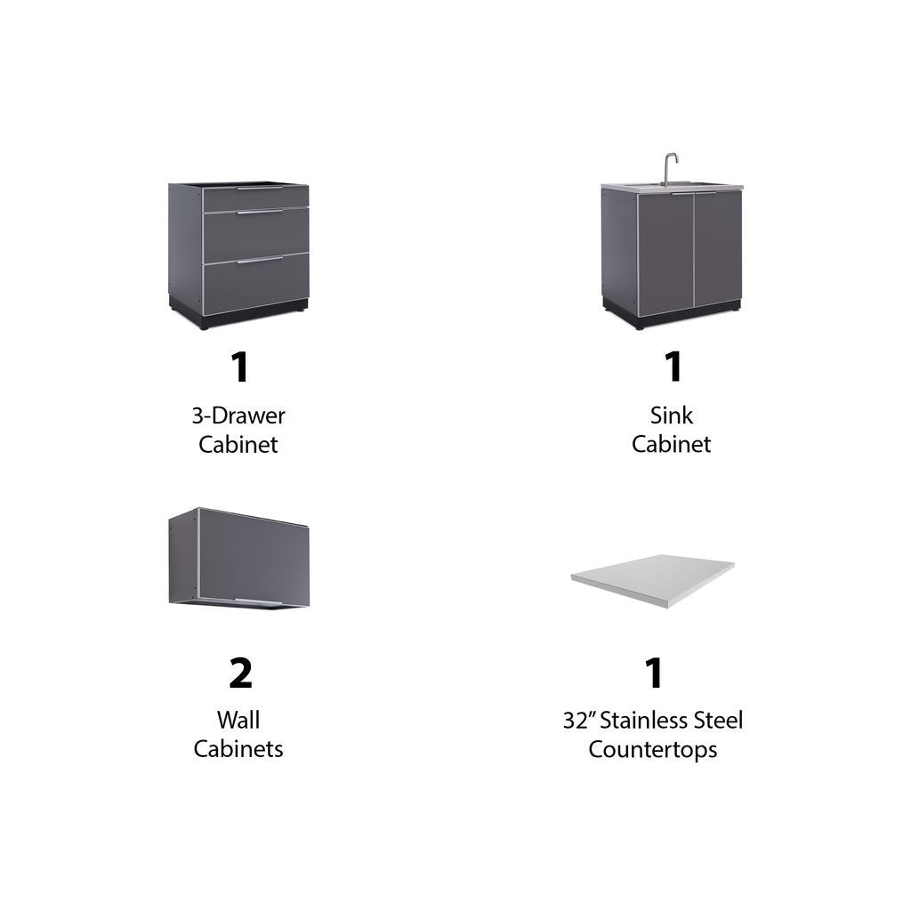 NewAge Outdoor Kitchen 5 PC Cabinet Set in Slate Gray with Countertops 66239 - BetterPatio.com