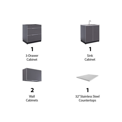 NewAge Outdoor Kitchen 5 PC Cabinet Set in Slate Gray with Countertops 66239 - BetterPatio.com