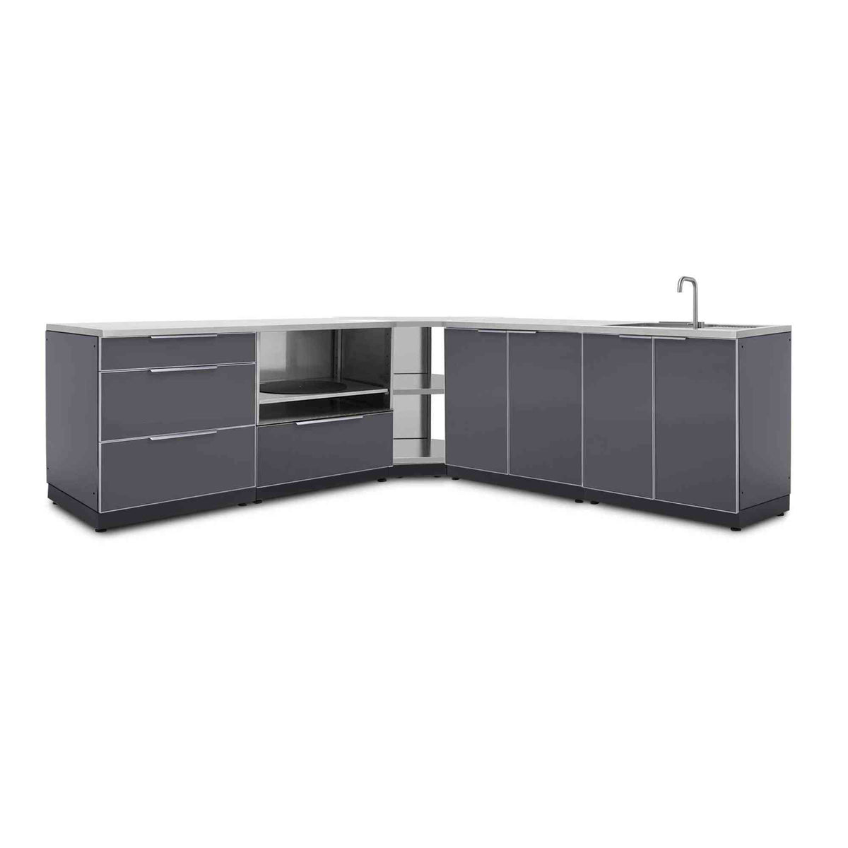 NewAge Outdoor Kitchen 8 PC Cabinet Set in Slate Gray with Countertops 66254 - BetterPatio.com