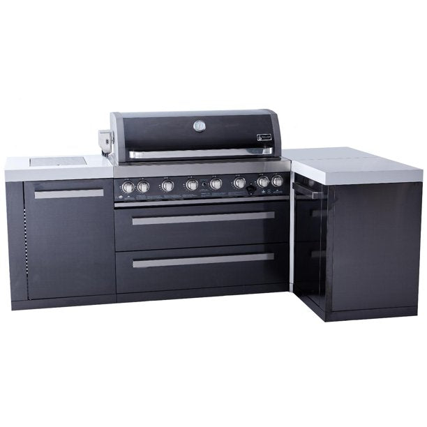 Mont Alpi L Shaped Grill Island with 805 Deluxe Gas Grill, Infrared Side Burner, Black Stainless Steel - MAi805-BSS90C - BetterPatio.com