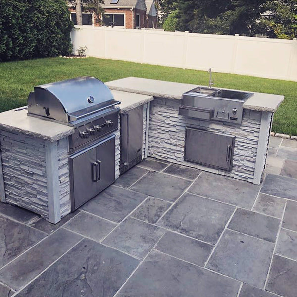 L shaped outlet bbq island