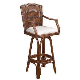 Polynesian Indoor Swivel Bamboo & Rattan 30" Barstool in Antique Finish