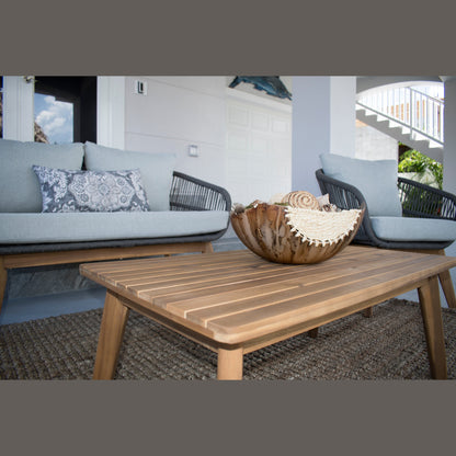 Hospitality Rattan Divers Cove 4-Piece Settee Acacia Wood Set - acacia wood settee seating close-up