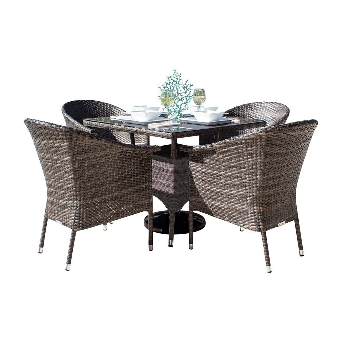 Ultra 5 PC Woven Armchair Dining Set with Cushions 890-1130-GRY-5DA-CUSH - BetterPatio.com