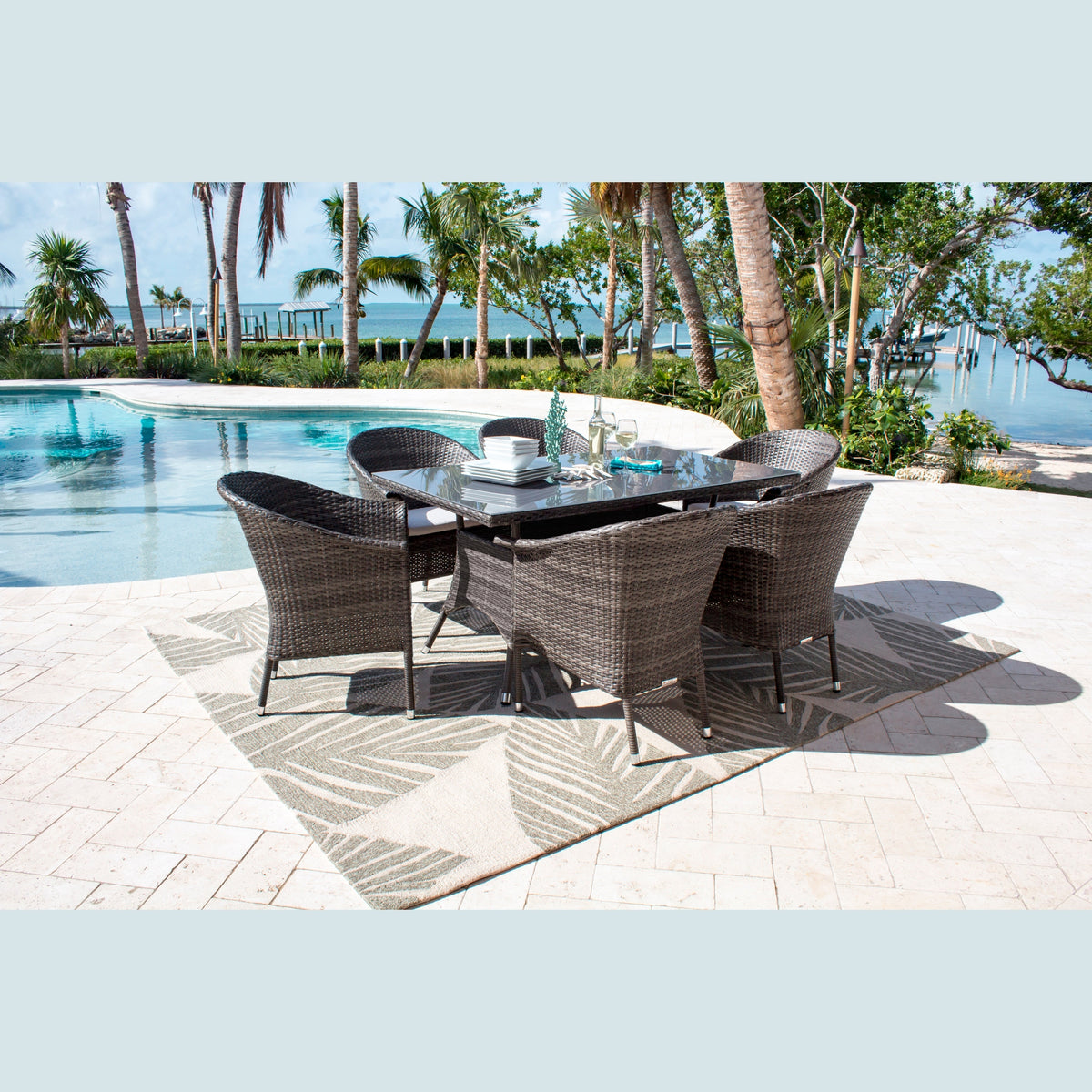 Ultra 7-Piece Woven Armchair Dining Set with Cushions | Hospitality Rattan Patio