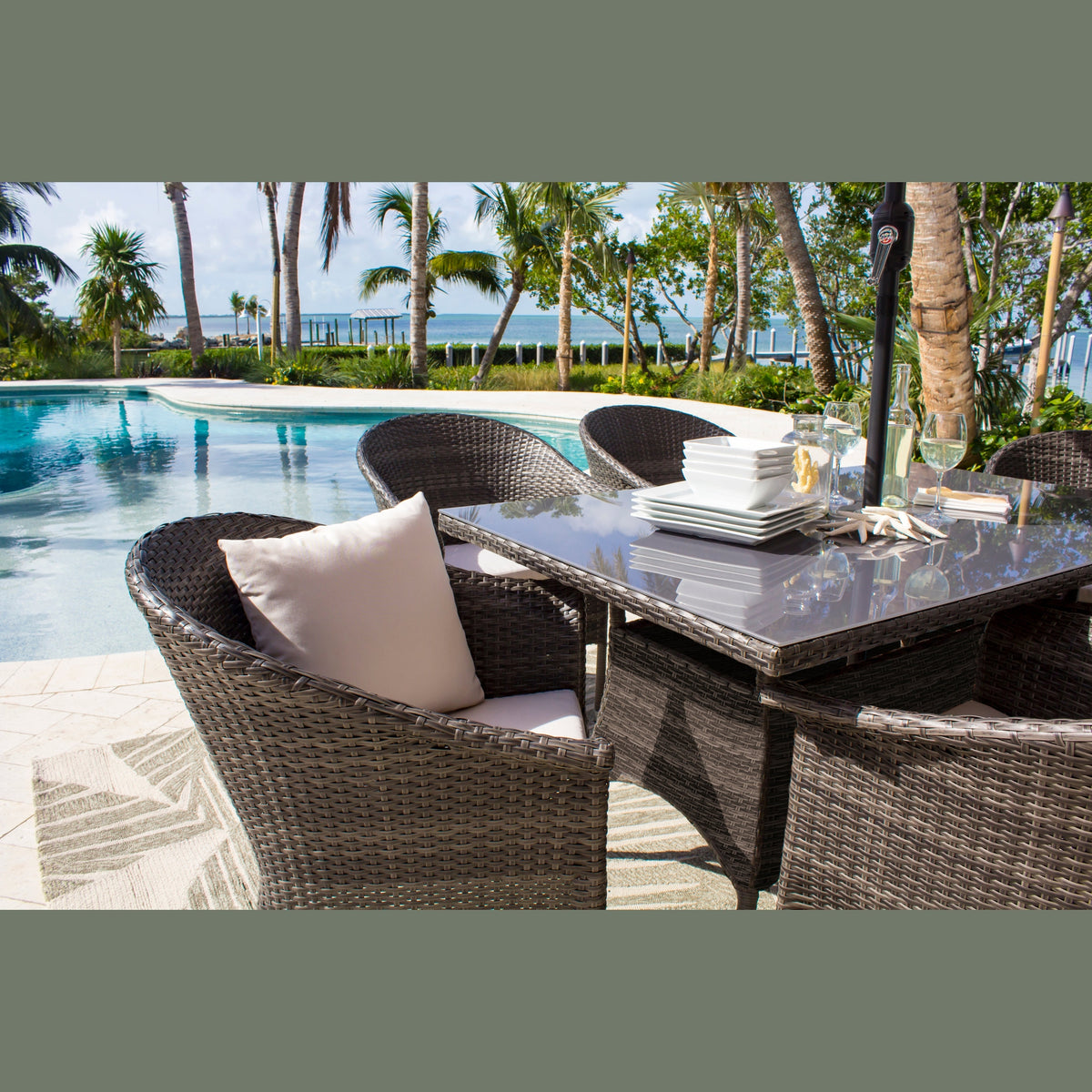 Ultra 7-Piece Woven Armchair Dining Set with Cushions | Hospitality Rattan Patio