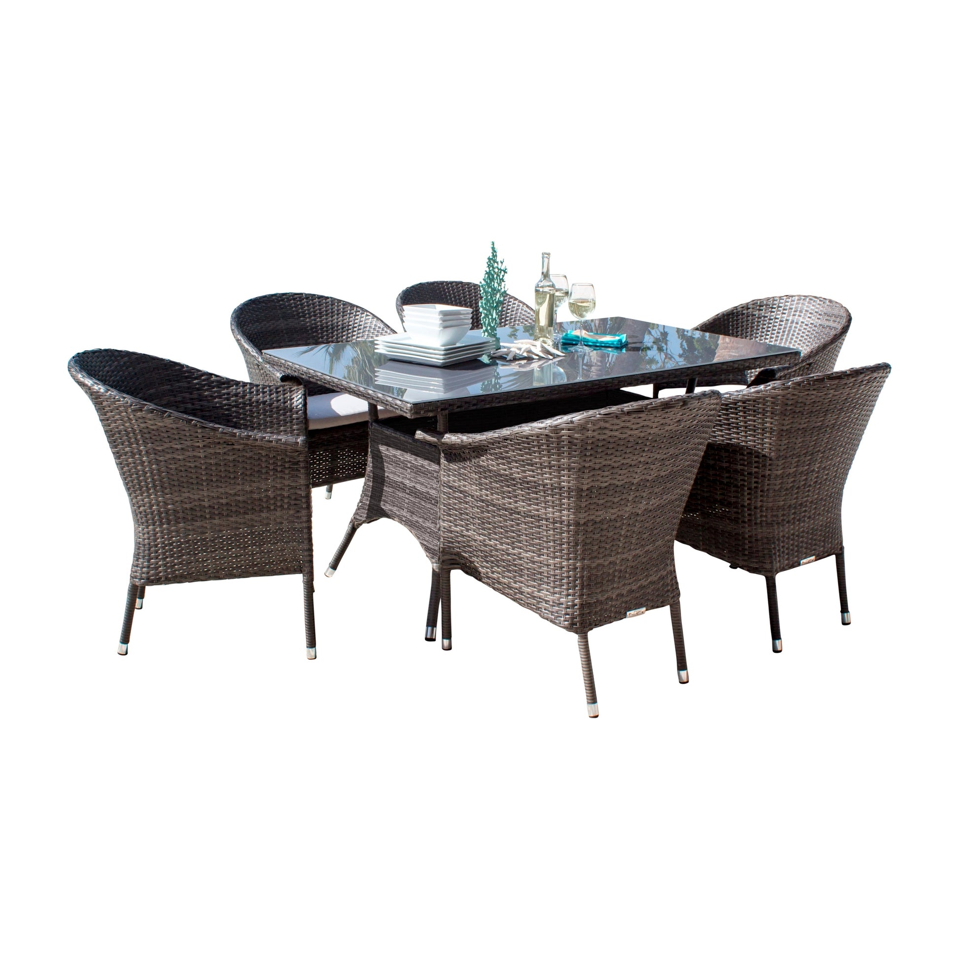 Ultra 7-Piece Woven Armchair Dining Set with Cushions | Hospitality Rattan Patio