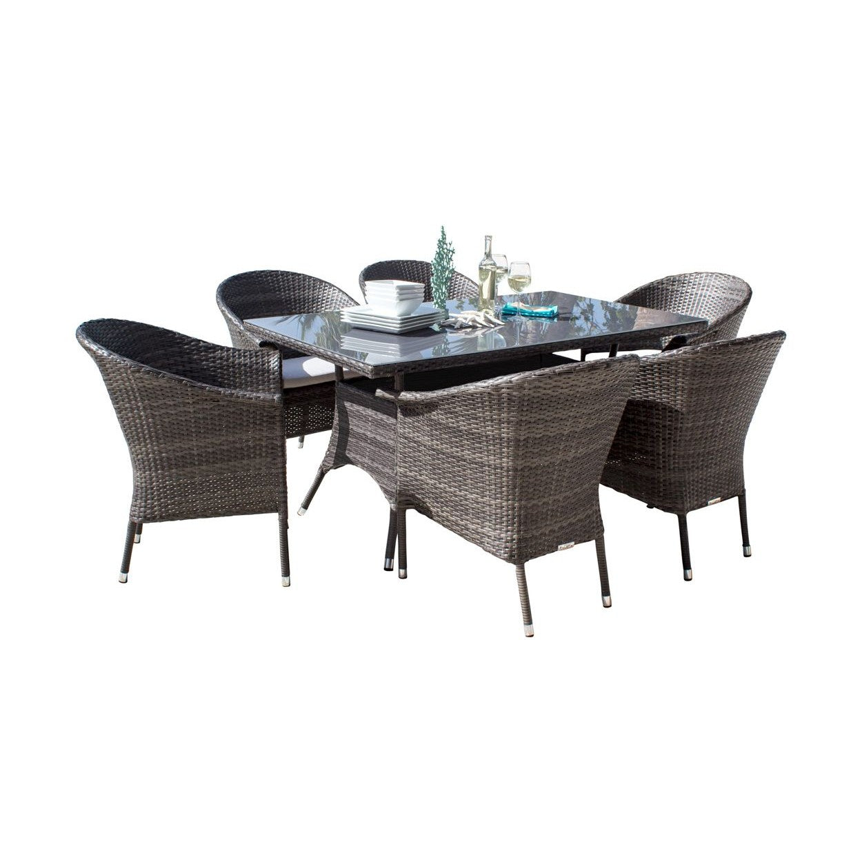 Ultra 7 PC Woven Armchair Dining Set with Cushions 890-1130-GRY-7DA-CUSH - BetterPatio.com