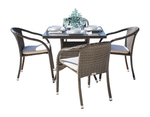 Ultra 5-Piece Stackable Woven Armchair Dining Set with Cushions | Hospitality Rattan Patio