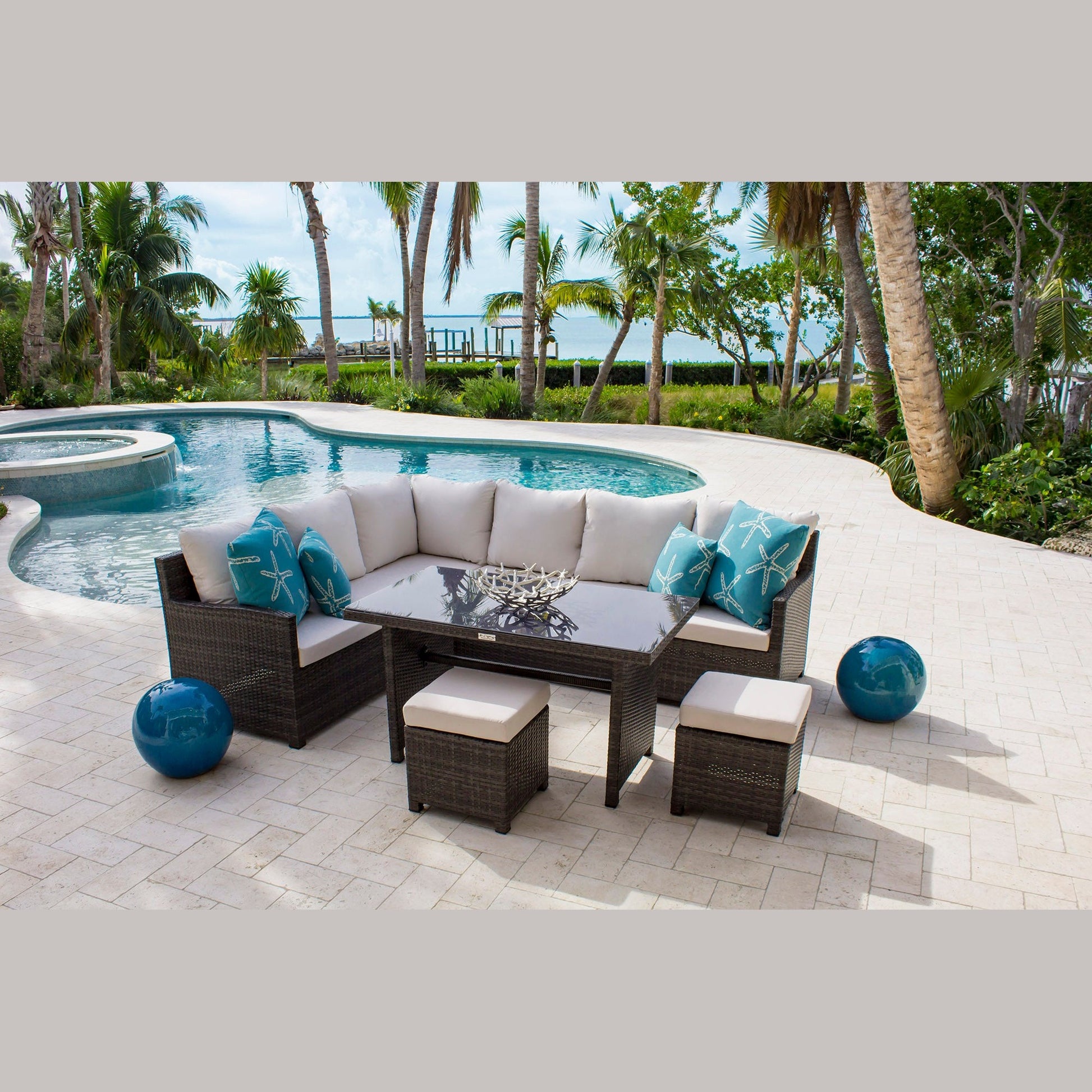 Ultra 5-Piece Sectional Dining Set with Cushions | Hospitality Rattan Patio