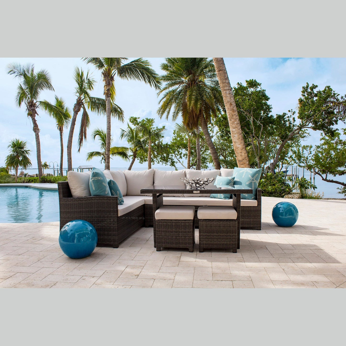 Ultra 5-Piece Sectional Dining Set with Cushions | Hospitality Rattan Patio
