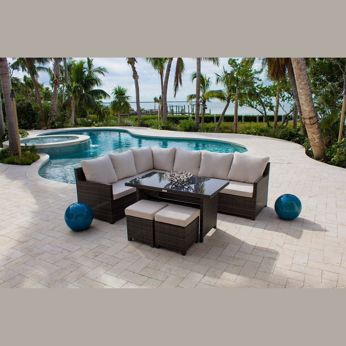 Ultra 5-Piece Sectional Dining Set with Cushions | Hospitality Rattan Patio