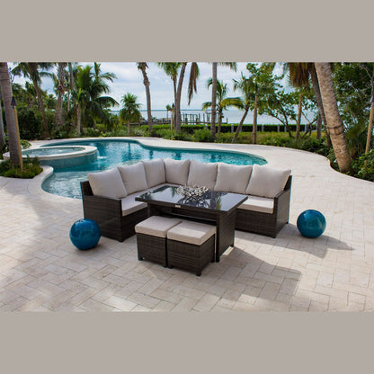 Ultra 5-Piece Sectional Dining Set with Cushions | Hospitality Rattan Patio