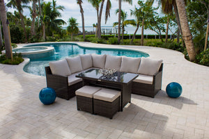 Ultra 5-Piece Sectional Dining Set with Cushions | Hospitality Rattan Patio