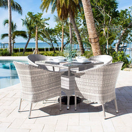 Athens 5-Piece Woven Armchair Dining Set with Cushions