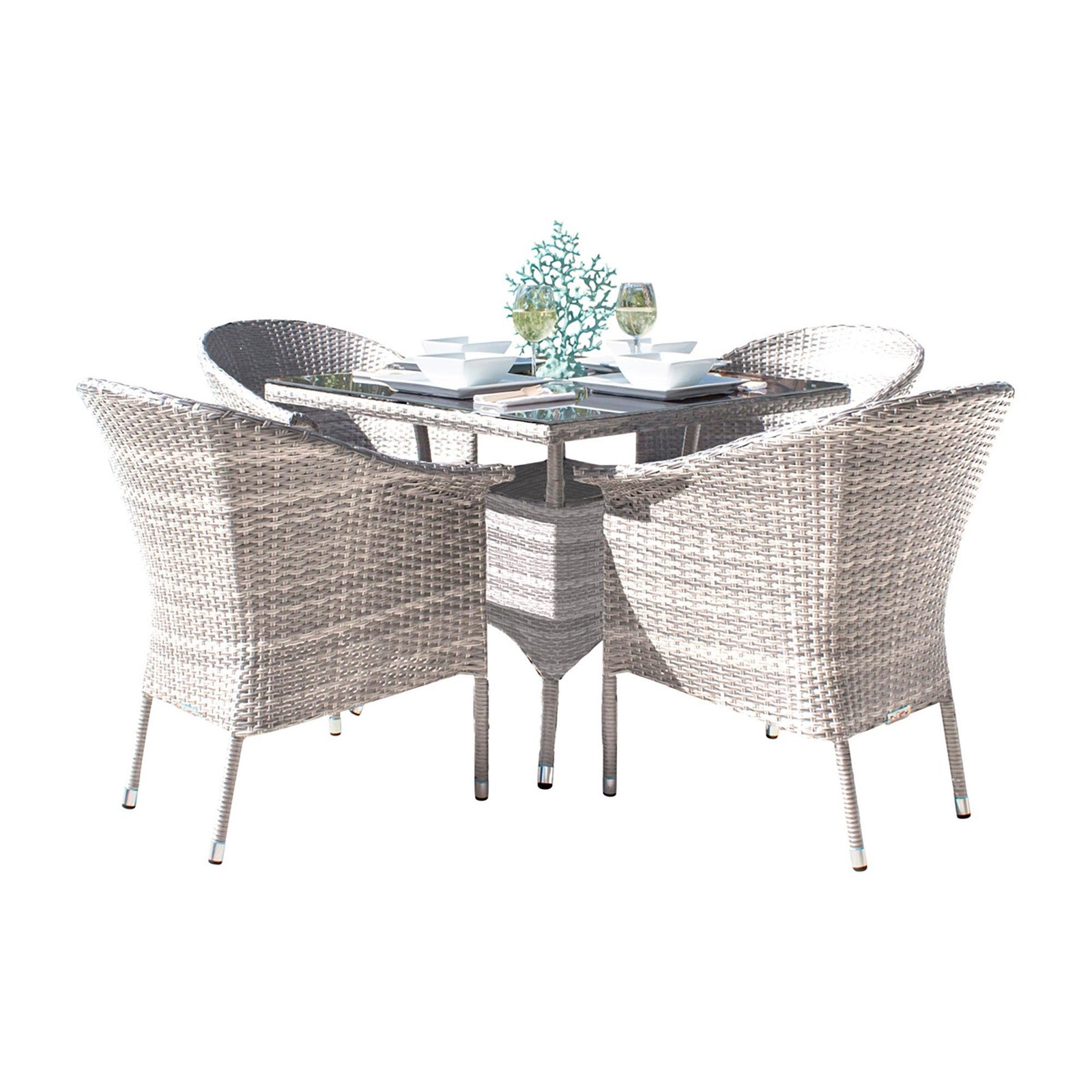 Hospitality Rattan Athens 5-Piece Woven Armchair Dining Set - woven armchair outdoor dining set with cushions