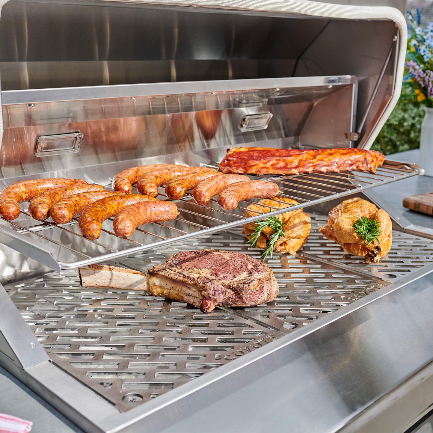 RTA Outdoor Living 8 Foot Premium Grill Island with Coyote Luxury 36-inch Pellet Grill RTAC-G8-P - BetterPatio.com