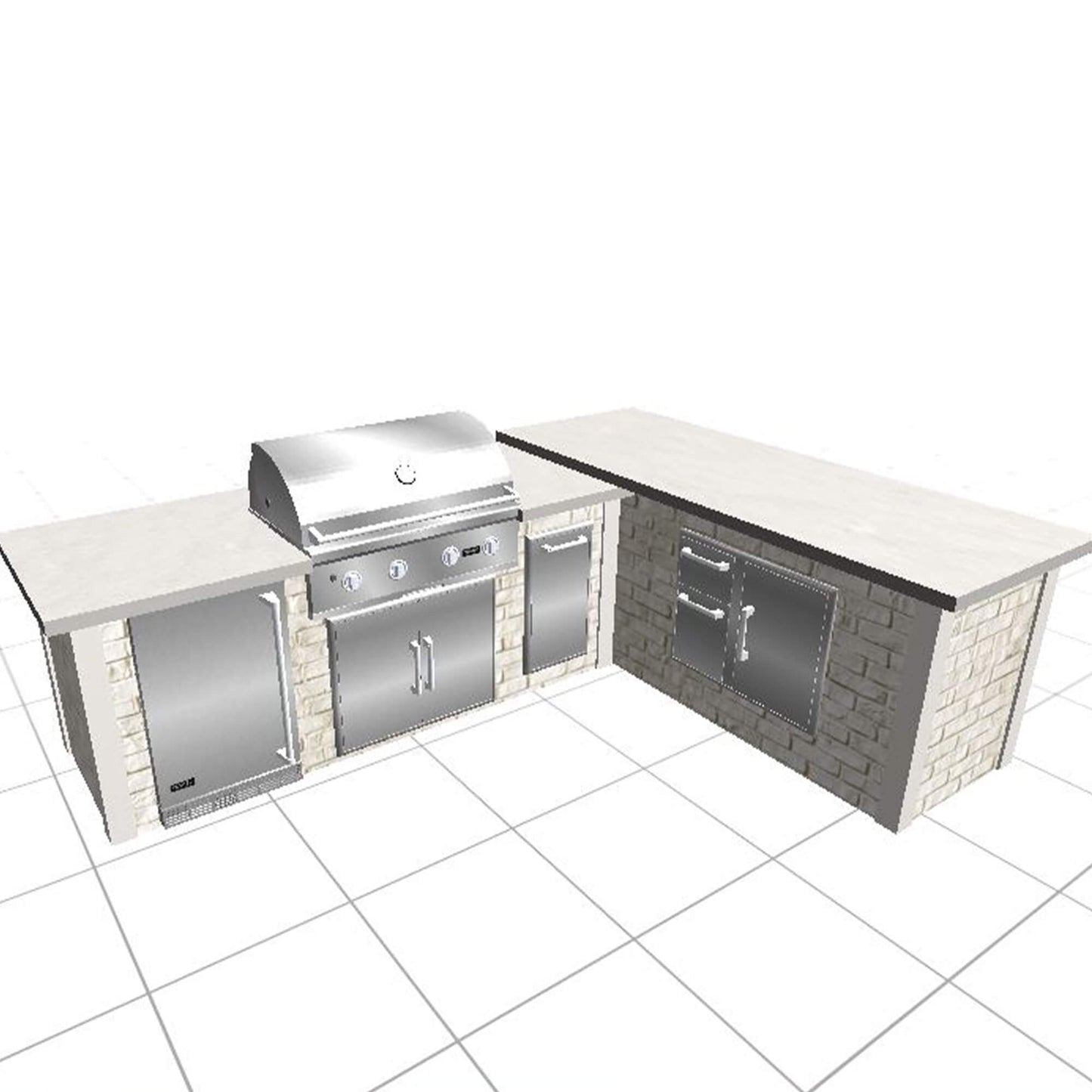 RTA Outdoor Living 8 foot L-Shaped Outdoor Kitchen Island with Coyote 30 Inch S-Series Grill, Fridge and Storage Bar - BetterPatio.com