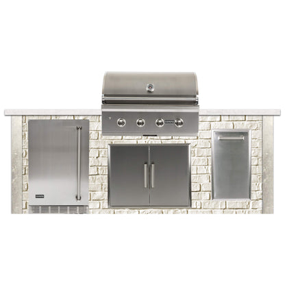 RTA Outdoor Living 8 foot L-Shaped Outdoor Kitchen Island with Coyote 30 Inch S-Series Grill, Fridge and Storage Bar - BetterPatio.com