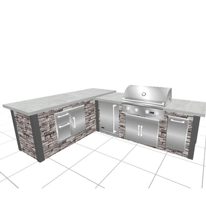 RTA Outdoor Living 8 foot L-Shaped Outdoor Kitchen Island with Coyote 30 Inch S-Series Grill, Fridge and Storage Bar - BetterPatio.com