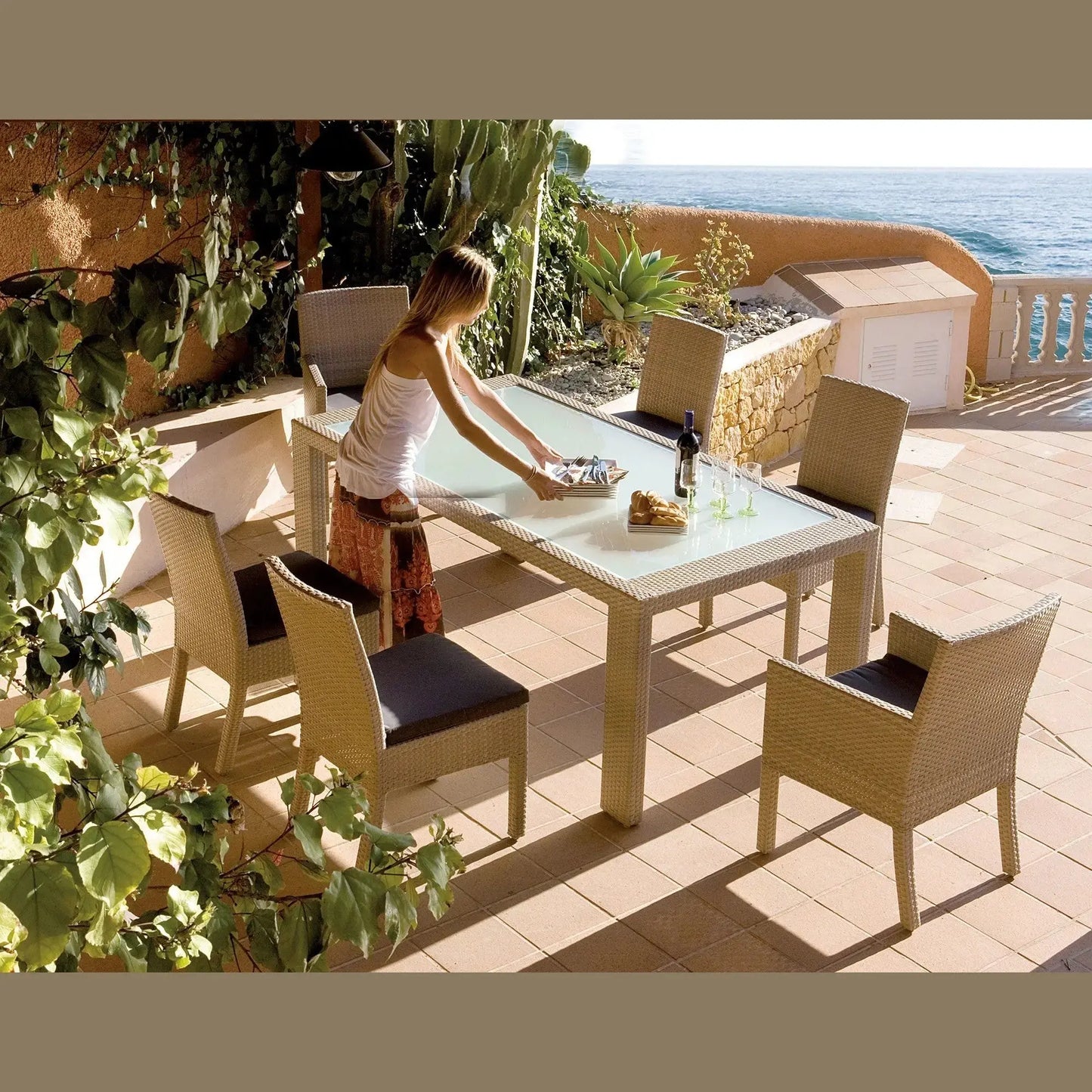Rubix 7-Piece Armchair Dining Set with Cushions | Hospitality Rattan Patio