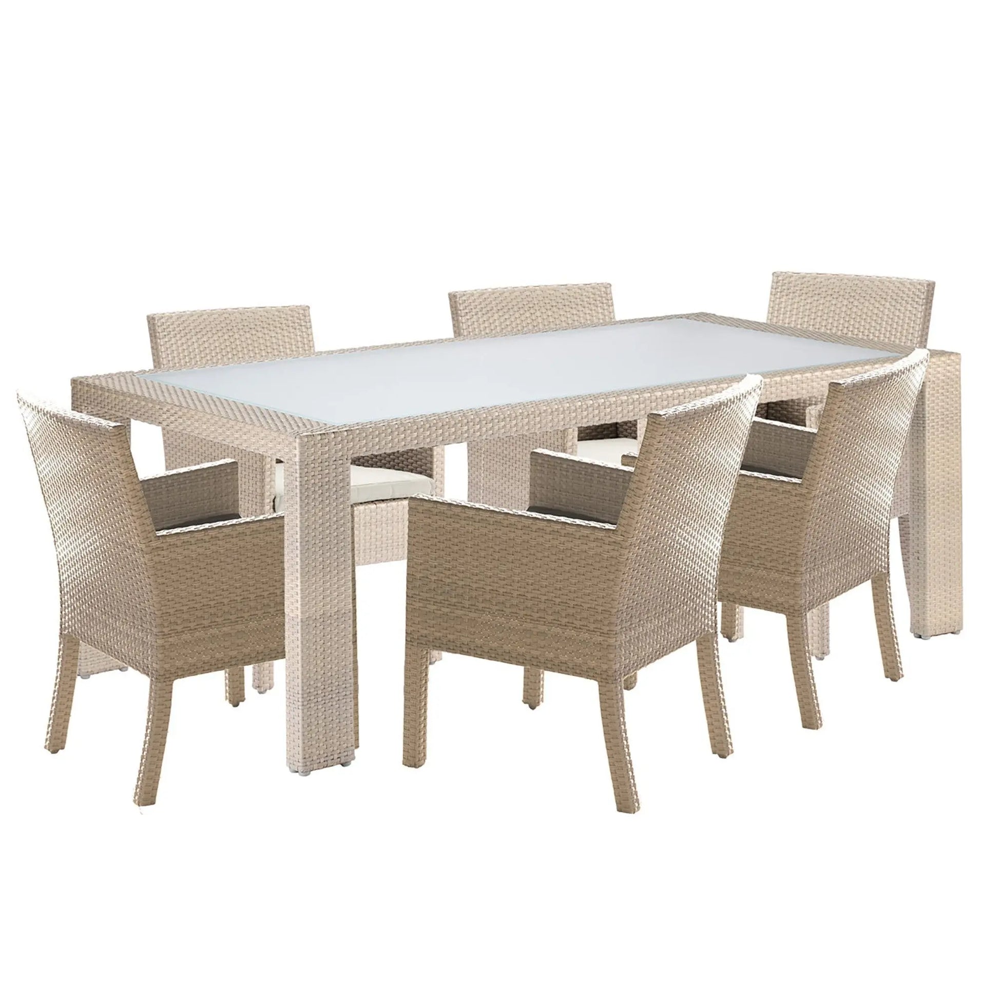 Rubix 7-Piece Armchair Dining Set with Cushions | Hospitality Rattan Patio