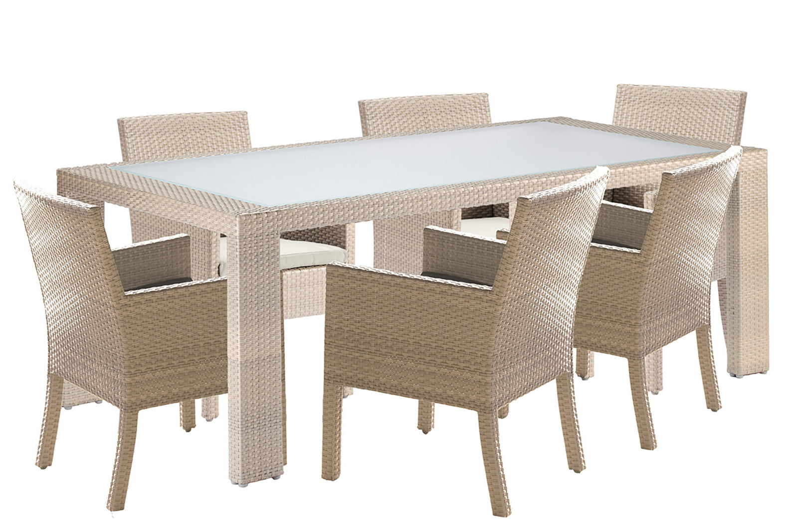 Rubix 7-Piece Armchair Dining Set with Cushions | Hospitality Rattan Patio